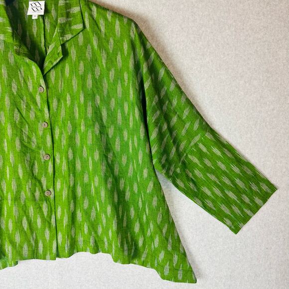 M Square by Neetu Malik Womans Sz 3 Blouse Green Top Art Lagenlook Cotton - Picture 3 of 11